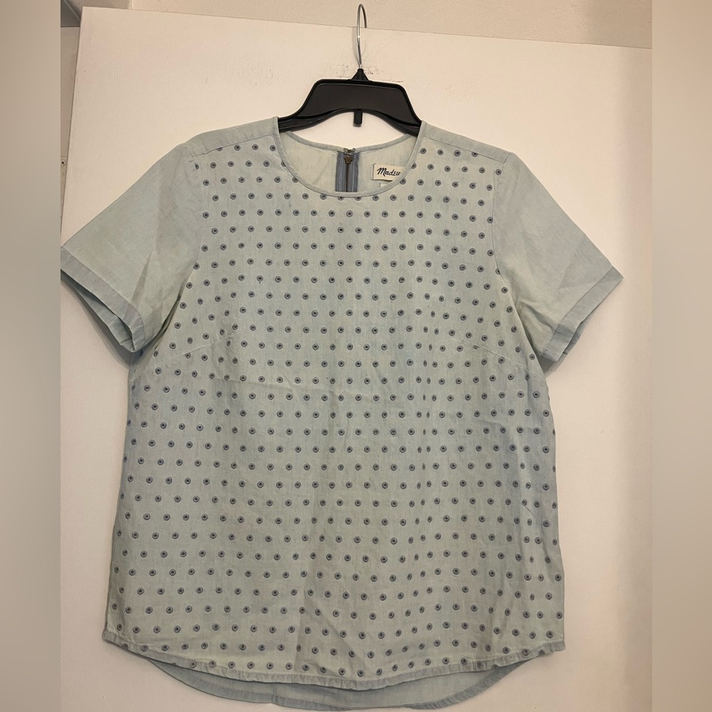 Madewell chambray eyelet zip back  100% cotton blouse medium (m)
